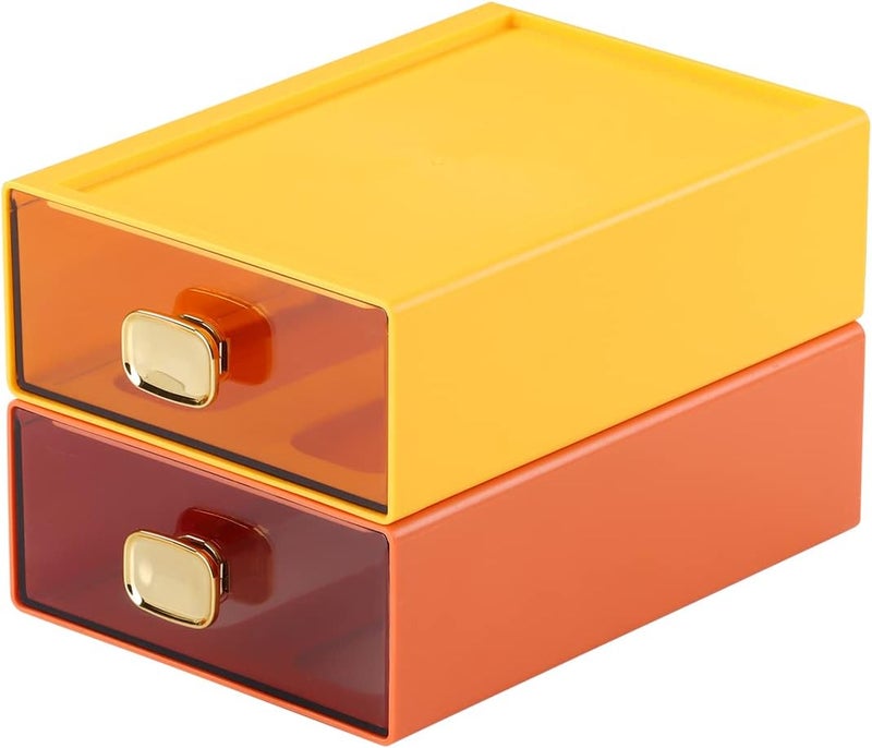 OSteed Spacious Desk Drawers, Stackable Desktop Organizer, Plastic Storage Box for Office, School & Home Supplies (2 Middle Drawers, OG & YE) - Image 1